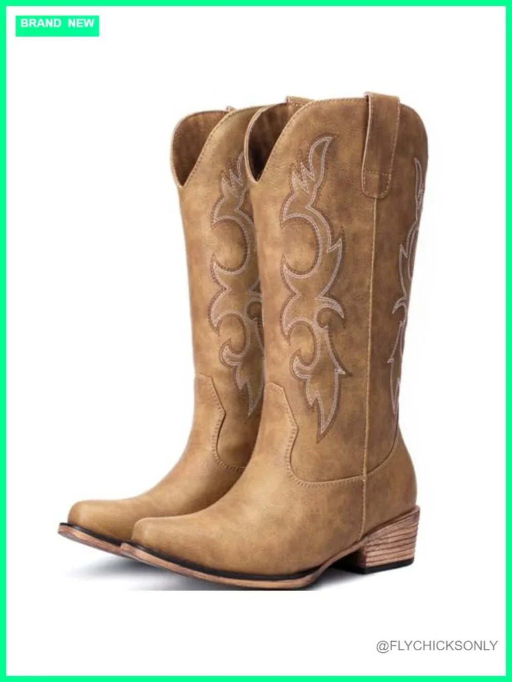 Women's Mid Calf Cowboy Boots with Retro Embroidery, Faux Leather Snip Toe
